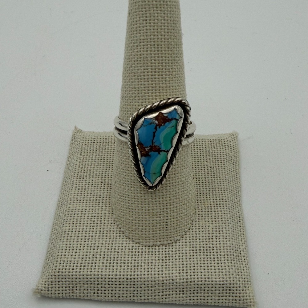 Vintage Navajo Sterling Silver Turquoise Ring Stamped Size 9